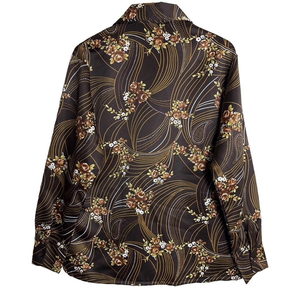 Vintage Gallery Ltd. Button Up Dress Shirt Mens Large Brown Floral Groovy Disco - Picture 3 of 7